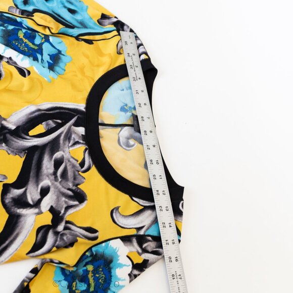 Eva Varro Floral Asymmetric Tunic M Top Yellow Stretch Boho Artsy Flowy Holiday - Picture 5 of 9